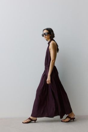 H&M Long Halterneck Dress in Dark Purple at Nordstrom, Size X-Small