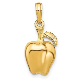Diamond2Deal 14k Yellow Gold 3-D Apple with Stem and Leaf Charm Pendant
