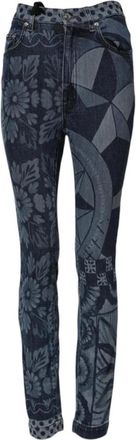 Dolce & Gabbana Blauwe Grafische Print Skinny Denim Jeans - Dames - Skinny Jeans - Blauw - 2XS - Denim - Jeans