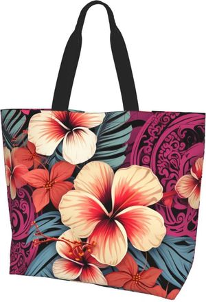 Generic Hawaiian Print Pattern Grocery Bag Durable Shopping Bag Lightweight Shopping Bags For Work Travel Casual