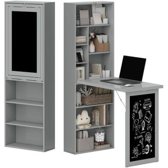 HOMCOM Scrivania Moderna Pieghevole con Libreria e Lavagna 98x51x153cm Grigio - Homcom