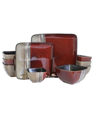 Elama 16Pc Soft Square Double Bowl Dinnerware Set