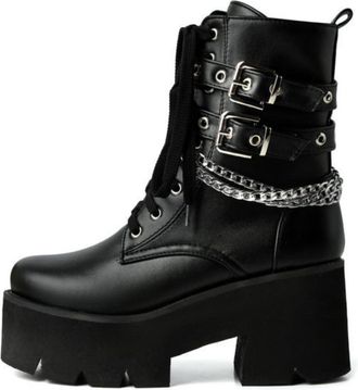 Generic Women Gothic Chain Ankle Boots, Chunky Heel Punk Shoes with Metal Accents for Casual Style,Black,13 UK