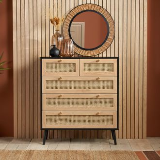 Birlea Croxley Chest of 5 Drawers Rattan Croxley Mid Century Modern in Black