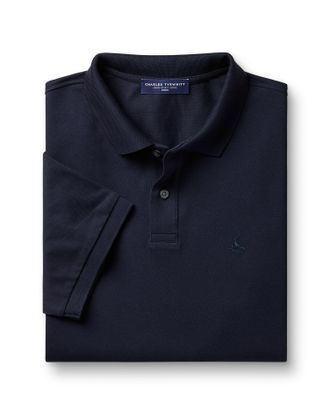 CHARLES TYRWHITT Pique Cotton Polo - Navy Size Large by Charles Tyrwhitt