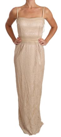 Dolce & Gabbana Beige Lace Spaghetti Strap Sheath Womens Dress