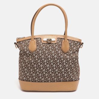 DKNY Dkny Beige Signature Canvas And Leather Satchel