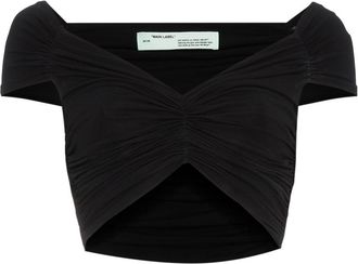 Off-white off-shoulder ruched cropped top - Zwart