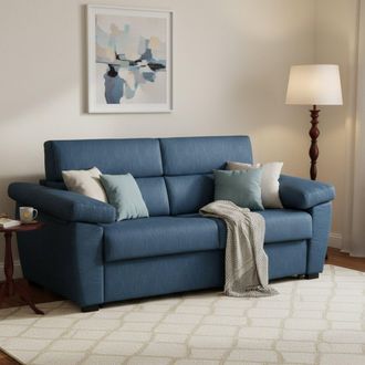 Dmora Sof&aacute; Cama 3 Plazas Trino, Desenfundable, Almacenaje Hecho En Italia, Lavable, 225x95 Cm Azul
