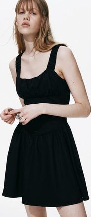 H&M Gathered Twill Dress in Black at Nordstrom, Size Xx-Small