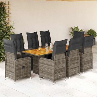 vidaXL Mesita Y Sillas Jard&iacute;n 9 Piezas Y Cojines Rat&aacute;n Sint&eacute;tico Gris Vidaxl