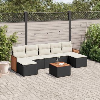 vidaXL Set De Sof&aacute;s De Jard&iacute;n 8 Piezas Y Cojines Rat&aacute;n Sint&eacute;tico Negro Vidaxl