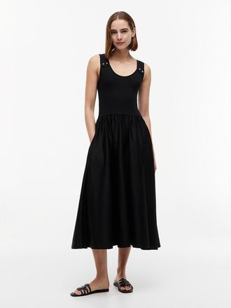 Tommy Hilfiger Womens Gold-Button Mixed-Media Tank Dress - Black - L
