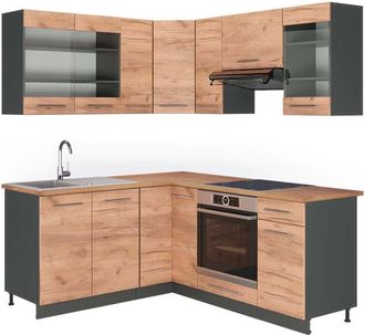 Vicco Cocina Esquinera Fame-line, Oro Power Roble/antracita, 160 X 190 Cm, Et Roble