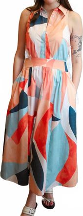 Elan Sleeveless Collared Maxi Dress In Multi Prism