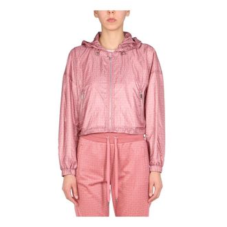 Michael Kors Light Jackets, female, Pink, Size: M Logo Cropped Bomber
