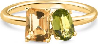 Pompeii3 1 1/2Ct Toi Et Moi Peridot & Citrine 2-Stone Ring 10k Gold