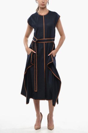 Stella McCartney Asymmetric Wool Flannel Midi Dress ELOISE with Contrast Trim and Belt Stella McCartney