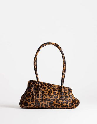 Topshop Sophie borsa a spalla angolare media in vera pelle con stampa leopardata-Nero