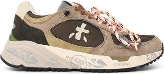 Premiata Brown and Beige Leather Blend Sneakers with Logo Embroidery