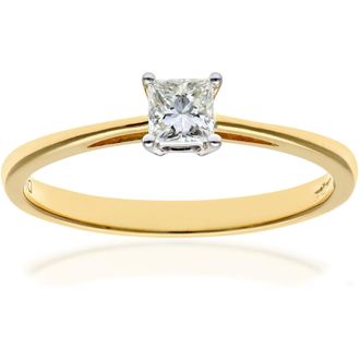 Diamant L'éternel Womens 18ct Yellow Gold 1/4 Carat Certified J/I Princess Cut Diamond Engagement Ring - Size M