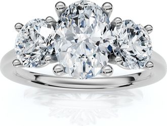 Pompeii3 2Ct TWW Oval Lab Grown 3-Stone Diamond Engagement Ring in White or Yellow Gold