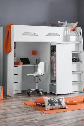 Julian Bowen Pegasus Highsleeper Loft Bed with Desk in White | Size: Single