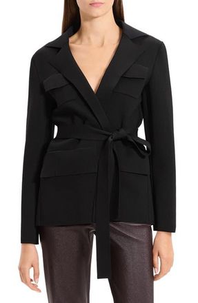 Theory Belted Knit Blazer in Black at Nordstrom, Size Petite