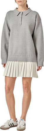 English Factory Long Sleeve Mixed Media Polo Minidress in Grey/white at Nordstrom, Size X-Small