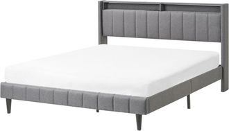 Beliani Cama Led Tapizada En Tela 160 X 200 Cm Con Cabecero De Almacenaje Y Luces Led Usb Gris Oscuro Beaulieu