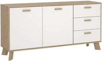 Dmora Credenza Cybel, Buffet da soggiorno, Madia da salotto, Dispensa da cucina, 147x39 h73 cm, Rovere e Bianco - Dmora