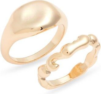 Open Edit Set of Two Organic Shape Rings in Gold at Nordstrom, Size Medium