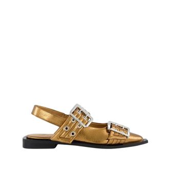 Ganni Ballerina Shoes, female, Yellow, 4 UK, Chunky Buckle Ballerina in Bronze
