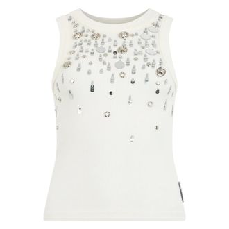 Des_Phemmes Camiseta de tirantes con adornos de cristal - Tops - Mujer - Blanco - M