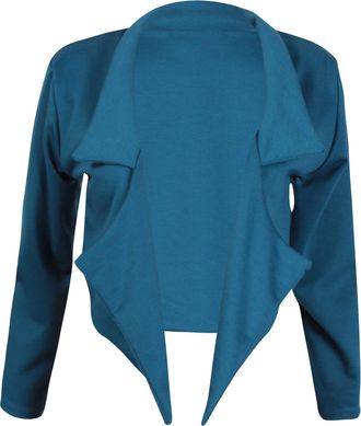 Purple Hanger Womens New Plain Long Sleeves Ladies Front Open Style Cropped Shrug Bolero Blazer Jacket Teal Size 12-14