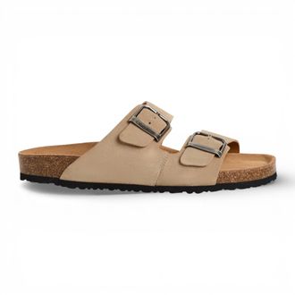 Tamaris Mens Sand Beige Leather Slip-On Footbed Slipper Sandals