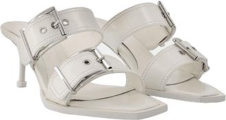 Alexander McQueen Womens Buckled Leather Mule White Heels