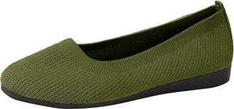 Generic Womens Ballet Flats Breathable Knitted Pumps Shoes Solid Color Fashionable Casual Comfortable Classic Slip On Dressy Shoes Work Holiday Army Green