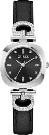Guess Crystal G-Logo Leather Strap Watch, 28mm in Black at Nordstrom