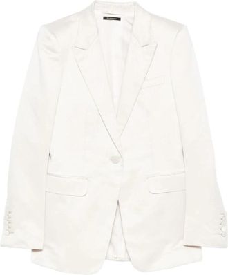 Tom Ford Wassen Katoen Zijde Mix Duchesse Single Breasted Jas - Dames - Blazers - Wit - S - Katoen - Jassen