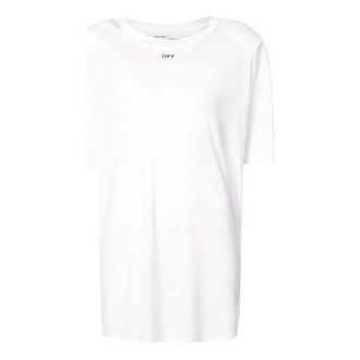 Off-white (WMNS) Off-White Printed Back Slit Crewneck Oversized T-shirt White OWAA035R184040060140