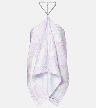 Pucci Top Orchidee in twill di seta con decorazioni