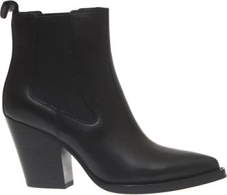 Ash Zwarte Leren Enkellaarzen - Dames - Cowboylaarzen - Zwart - 36 EU - Leer - Schoenen