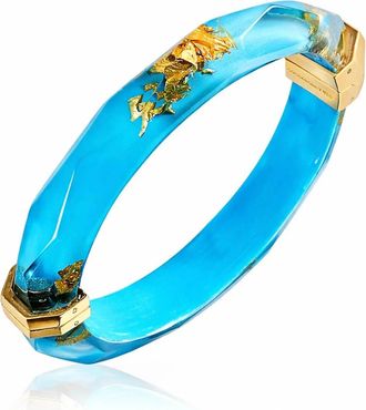Gold & Honey Womens Thin Faceted Lucite Bangles In Turquoise Gold Leaf