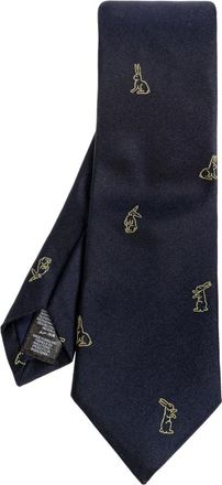 Paul Smith Accessoires, Heren, Blauw, ONE Size, Geborduurde Konijnen Zijden Stropdas