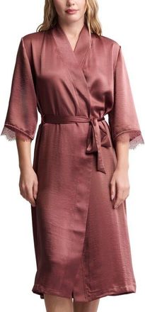 Barefoot Dreams Liquid Lace Trim Satin Robe in Canyon Rose at Nordstrom, Size X-Large