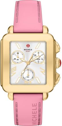 Michele Deco Sport Mid Chronograph Silicone Strap Watch, 34mm x 36mm in Pink at Nordstrom