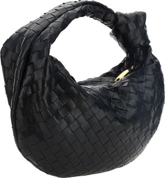 Bottega Veneta Womens Handbag Teen Jodie Black-Gold Lamb Leather Shoulder Bags Black/gold