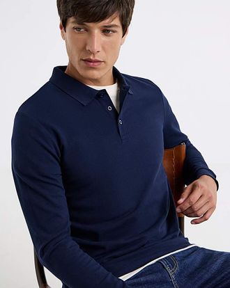 Jacamo Pure Cotton Long Sleeve Pique Polo