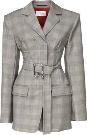Sportmax Grijze Prince of Wales Wollen Jas - Dames - Blazers - Grijs - M - Wol - Jassen